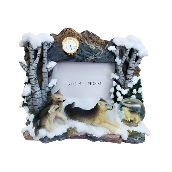 Classic Treasures 3D Resin Wolf Family Trees Picture Frame with Clock - Picture 1 of 6